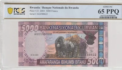 Rwanda 2004 5000 Francs PCGS Certified Banknote UNC 65 PPQ Pick 33 - Image 1 of 2