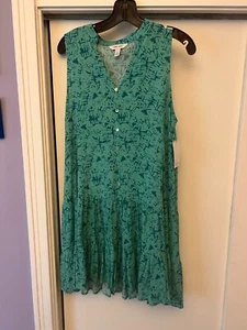 NWT Pretty Nine West Drop Waist Flounce Sleeveless Summer Dress, Green, Small - Picture 1 of 6
