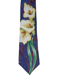 Lily silk tie by Oakland UK made Floral print with Paisley pattern background - Picture 1 of 3