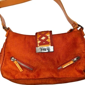 XOXO Y2K Mini Schultertasche Orange Wildlederimitat Tasche Korsett Seiten Reißverschlusstaschen Vegan - Bild 1 von 13