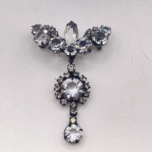 Broche colgante vintage de diamantes de imitación de vidrio transparente negro - Imagen 1 de 7