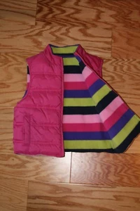 Gymboree Girls Size 5-6 pink/stripe double sided puffer vest with ballpen marks - Picture 1 of 4