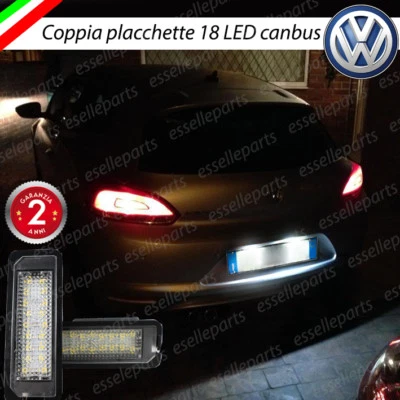 COPPIA LUCI TARGA 18 LED PLACCHETTE COMPLETE VW SCIROCCO 6000K BIANCO CANBUS - Immagine 1 di 3