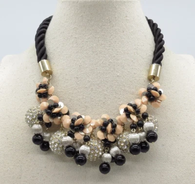 Collar Ann Taylor Cuentas Dije Distintivo Naranja Negro Tono Dorado Boho 16" Foto 1 de 4