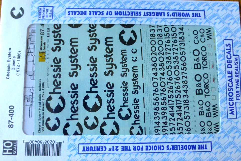 Microscale Decal HO  #87-400 Chessie System Diesels "All American Diesel" (1972- - Image 1 of 1