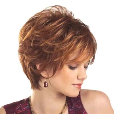 Peluca marrón rojizo corto corte pixie pelucas para mujer fiesta peluca diaria Foto 1 de 4