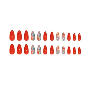 Short Almond Press-On False Nail Cute Fruits Glossy Soild Color Manicure 24pcs - Picture 1 of 7