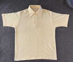 Vtg 70s Brooks Brothers Cotton Dacron Yellow White Striped Polo Big Collar L - Picture 1 of 11