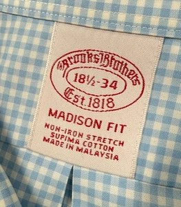 Brooks Brothers Button Up Madison Herren 18,5-34 Blau Gingham Bügelfrei Stretch - Bild 1 von 6