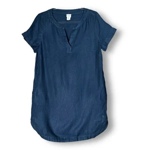 Sigrid Olsen 100% Linen Dress Sz M Short Sleeve Shift Blue Coastal Resortwear - Picture 1 of 12