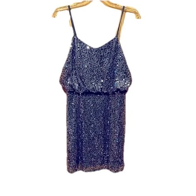 Vestido de cóctel semi formal con correa de espagueti gris con lentejuelas talla L para mujer Foto 1 de 4