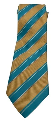 Canali 男式 60x3.5 蓝绿色/黄色条纹 100% 真丝领带意大利制造 (TF6) 全新无标签 — 第 1/3 张图片
