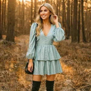 Area Stars Annika Stufen-Minikleid A-Linie Rüschenrock Puffärmel adrett neu mit Etikett - Bild 1 von 12