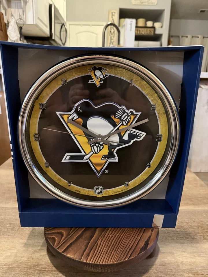 Reloj de pared WinCraft promocional “00/00” Pittsburgh Penguins redondo cromado nuevo en caja Foto 1 de 3
