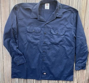 Dickies Men's XL Long Sleeve Button Up Work Shirt Navy Cotton-Poly Utility - Picture 1 of 10