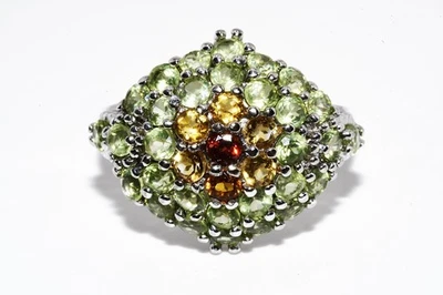 $395 .925 Sterling Silver 3.70CT Natural Peridot, Citrine & Garnet Cocktail Ring - Image 1 of 4