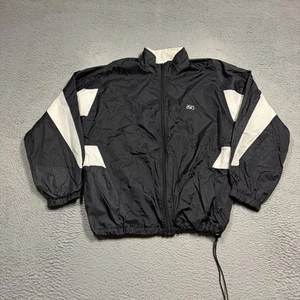 VINTAGE 90s Asics Windbreaker Jacke Herren XL schwarz weiß Full Zip Nylon gefüttert - Bild 1 von 8