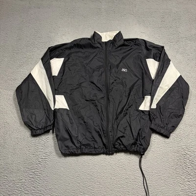 VINTAGE 90s Asics Windbreaker Jacket Men's XL Black White Full Zip Nylon Lined - Image 1 of 4