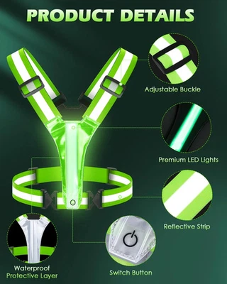 Zacro LED Reflective Vest Gear 5 Colors High Visibility Reflect Halloween - Image 1 of 3
