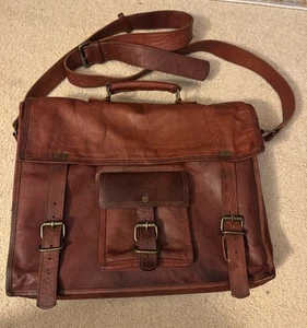 Mens Genuine Vintage Leather Satchel Messenger Man HandBag Laptop Briefcase Bag - Picture 1 of 7