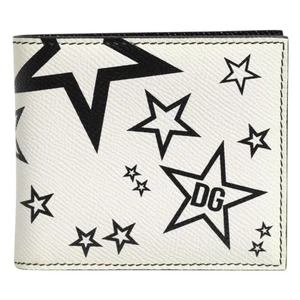 DOLCE & GABBANA Wallet White Leather DG Star Logo Bifold Men Card Holder $380 - Picture 1 of 7