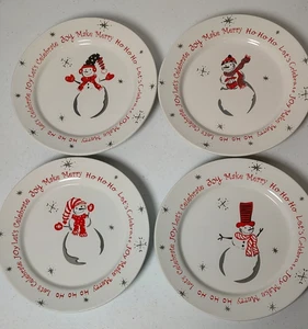 Vintage 2003 Make Merry Schneemann Dessertteller Weihnachten 4er Set - Bild 1 von 9