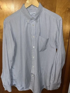Ascot Chang Blue Black White Custom Made Button Down 16” Neck 46” Chest 30” Lgth - Picture 1 of 6