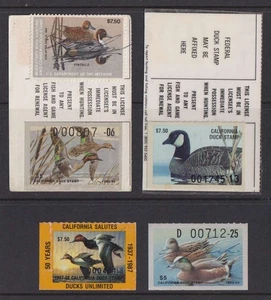 E4869: (4) 1980's California Duck Hunting Stamps, Licenses - Picture 1 of 1