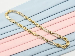 Unique 14K Solid Two Tone Multi Color Gold Designer Milano Rope Bracelet - 8" L - Picture 1 of 16