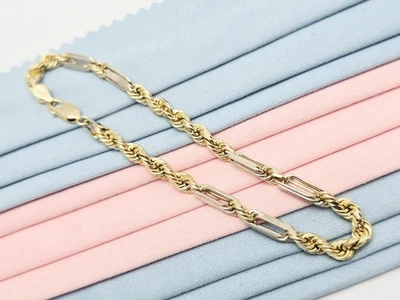 Unique 14K Solid Two Tone Multi Color Gold Designer Milano Rope Bracelet - 8" L - Image 1 of 4