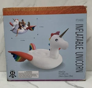 Sun Pleasure riesiger riesiger aufblasbarer Einhorn Pool Schwimmer 97”x89”x51” Regenbogen NEU - Bild 1 von 5