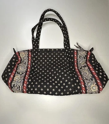 Vintage Vera Bradley Classic Black Red Tan Floral Shoulder Large Duffle Bag - Image 1 of 3