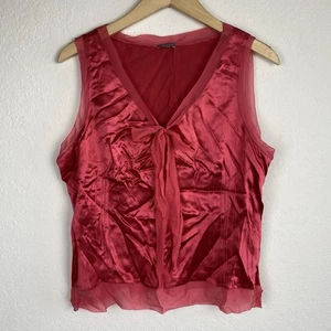 Top De Colección Ann Taylor XL 100% Seda Sin Mangas Pintuck Romántico Carrera Coqueta Rojo - Imagen 1 de 7