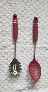 2 New Paula Deen Discontinued Set Serving Spoon Utensils Spaghetti Slotted Red - Picture 1 of 5