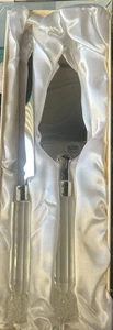Oleg Cassini Crystal Cake Knife Server Set Stainless - Signature Stamped in item - Picture 1 of 5