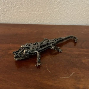 Metal Dragon Lizard Sculpture Steel Nut Bolt Bike Chain Welded Recycled Folk Art - Picture 1 of 8