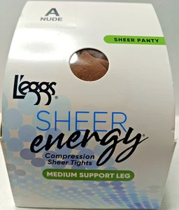 Medias L'eggs Sheer Energy talla A Nude Med Soporte Pierna Compresión Transparente - Imagen 1 de 8