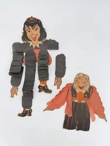 Vintage Pfeife Halloween Hexe gestanzt Papier Akkordeon Dekoration 2 Stück Rarität - Bild 1 von 8