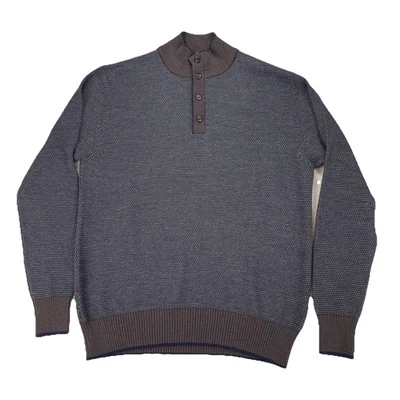 Robert Talbott Sweater Men Large Extra Fine Merino Wool Black Gray Mock Neck - Image 1 of 4