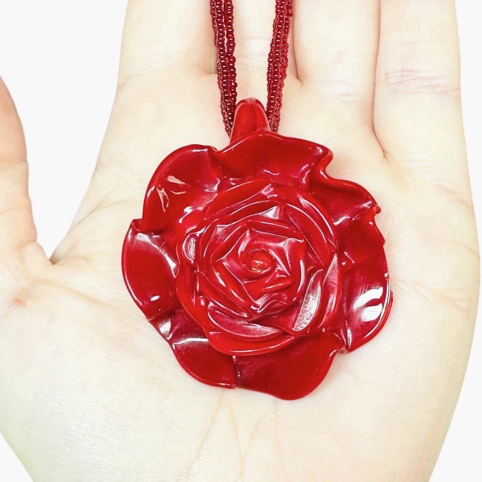 Collar de colección con colgante veneciano rosa roja signo de vidrio artístico de Murano con cuentas Foto 1 de 4