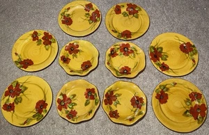 Living Quaters FLEUR DE PARADIS Red Hibiscus Ceramic Salad Bowls Plates Set 10 - Picture 1 of 24