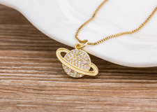 Fashion Jewelry Gold Cubic Zircon Planet Jupiter Earth Pendant Necklace 1-174