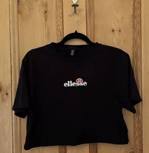 ELLESSE SPORTS Top T-shirt Black Size 10 crop Cropped Cotton - Foto 1 di 3