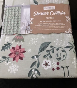 Envogue Weihnachten Duschvorhang Kranz Vögel Schneeflocke Blumen 72 x 72 Zoll - Bild 1 von 4