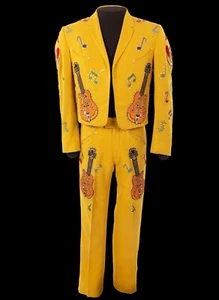 Men Yellow 2Pc Guitar Embroidered With Rhinestones Western Suit Music Cowboy Set - Foto 1 di 7