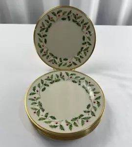 Vintage Lenox Holiday 8" Salat/Brot Teller 6er Set Stechpalme Beere - Bild 1 von 6