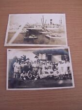2 Vintage Photos Trinidad Ship Rafael in Port Loading & Military Men Pith Helmet