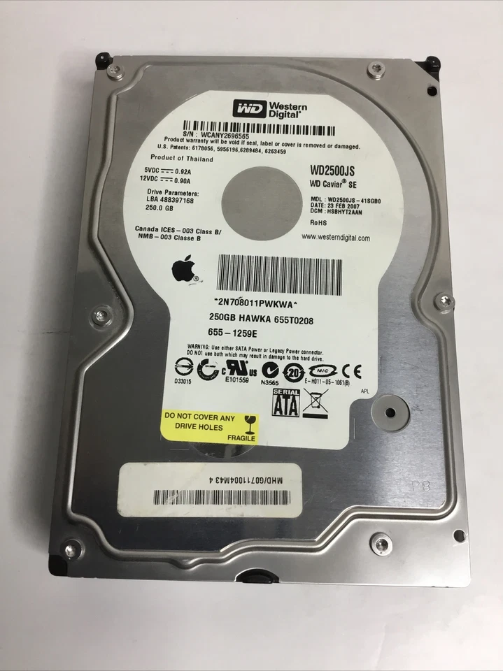 Western DigItal SE 3.5" 250GB HAWKA 655-T0208 WD2500JS-41SGB0 DCM: DSBHYT2AAN - Image 1 of 1