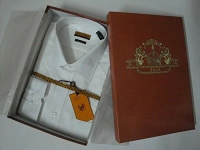 ENZO Italy SLIM FIT Men's Dress Shirt White Tone Stripes Barrel Cuffs  - Image 1 of 4