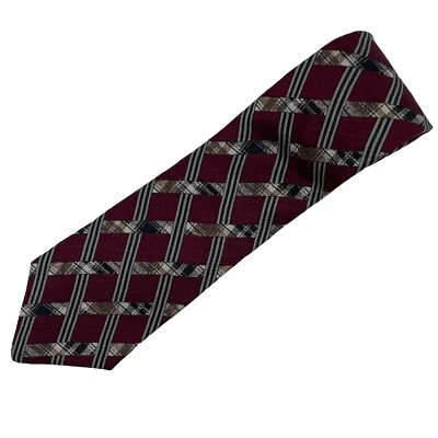 Corbata para hombre Claiborne 100 % seda corbata 4" ancho 58,5" largo estampado granate Foto 1 de 4